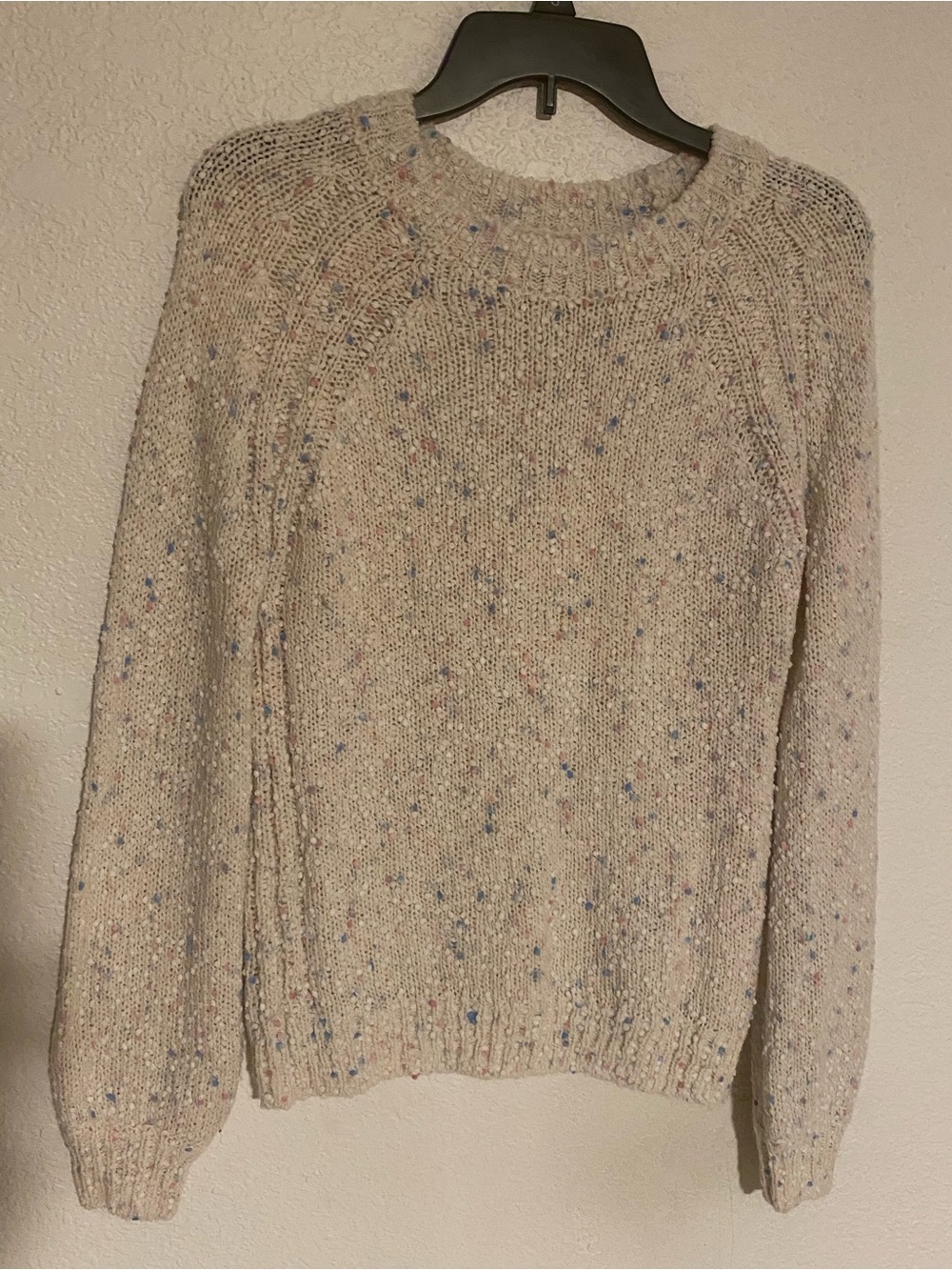 Cake Cream Speckled Crewneck Sweater with Blue & Pink Flecks